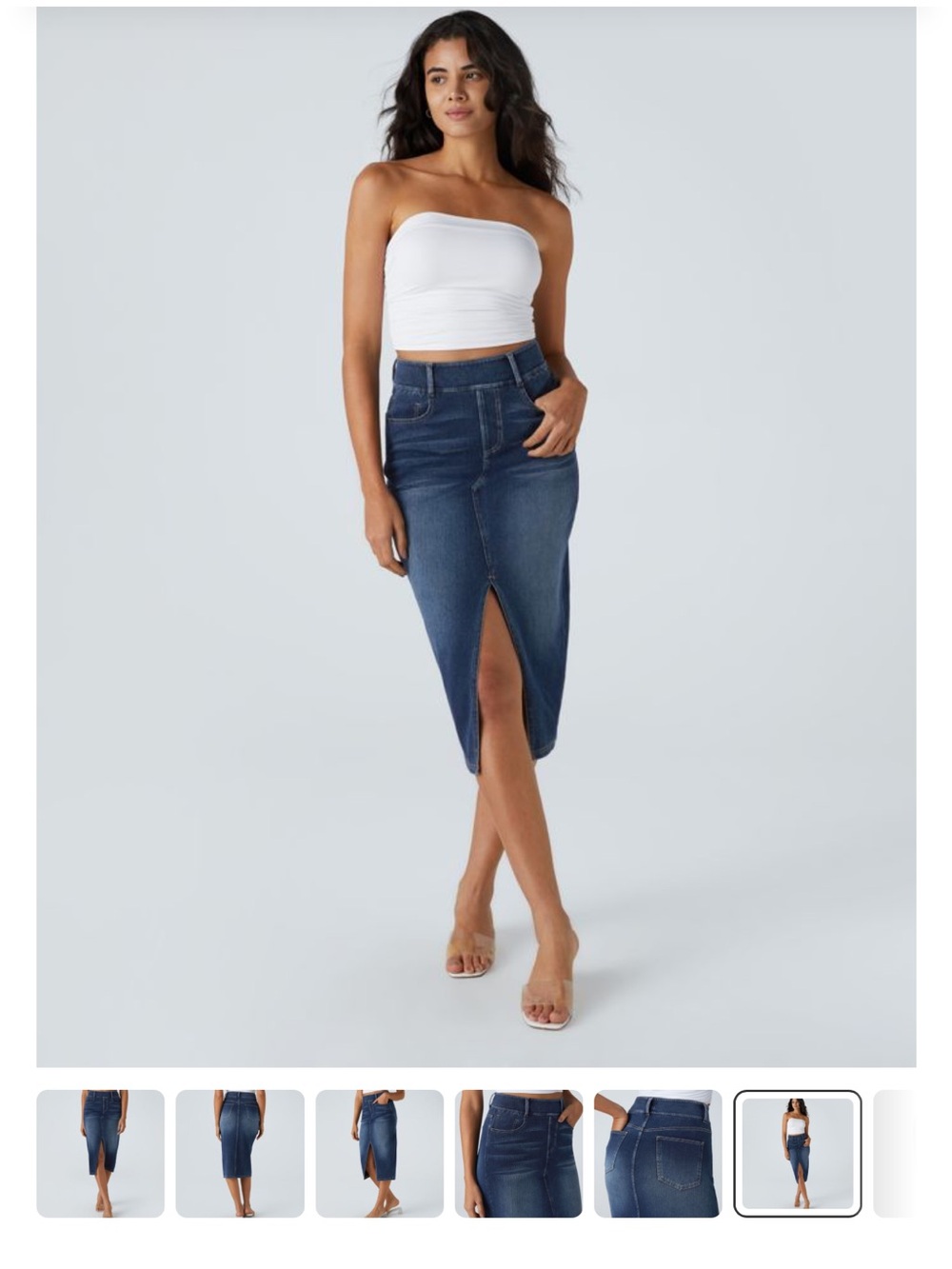 Halara Flex™ High Waisted Pockets Bodycon Washed Denim Casual Midi Skirt